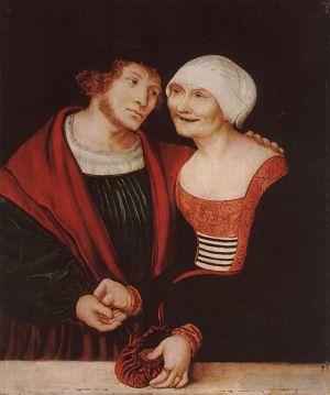 Lucas Cranach the Elder œuvres - Vieille femme amoureuse et jeune homme
