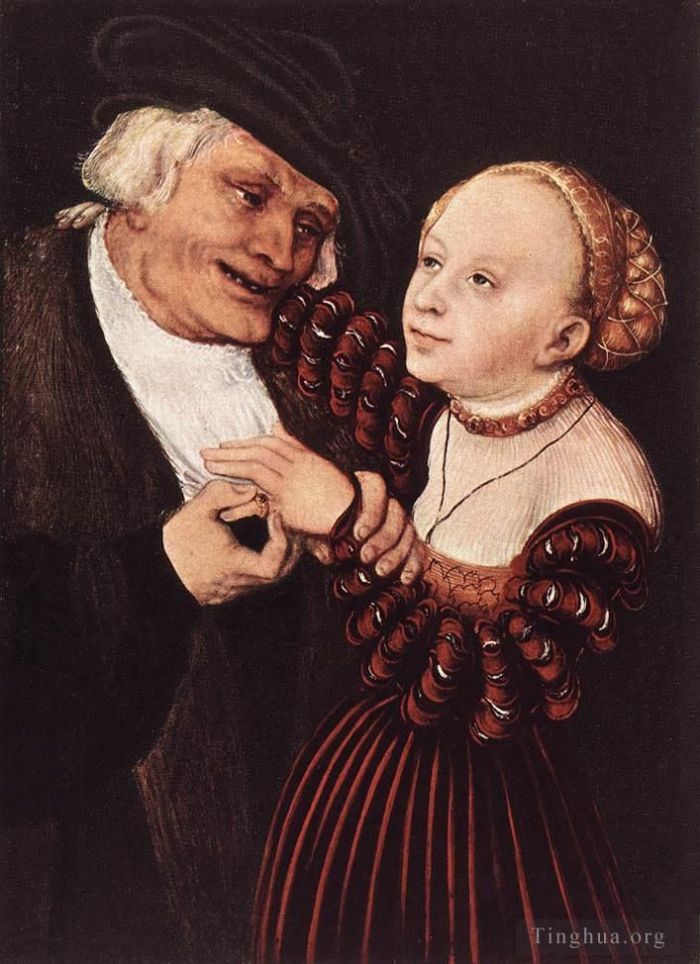 Lucas Cranach the Elder Peinture à l'huile - Vieil homme et jeune femme