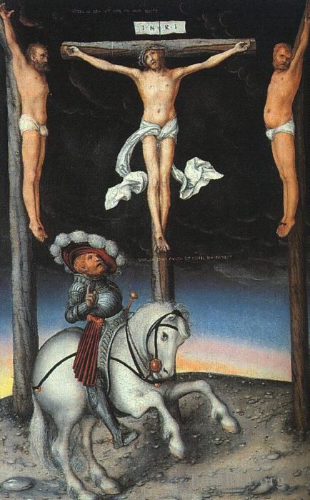 Lucas Cranach the Elder Peinture à l'huile - La Crucifixion avec le centurion converti