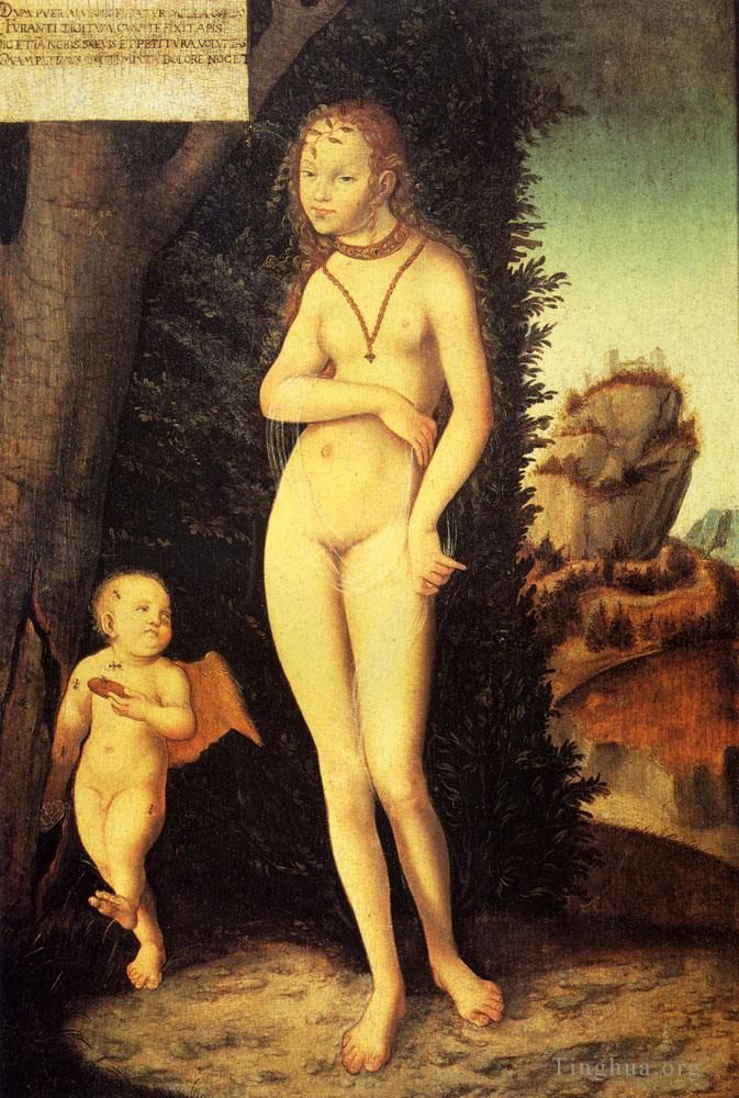 Lucas Cranach the Elder Peinture à l'huile - Vénus avec Cupidon le voleur de miel