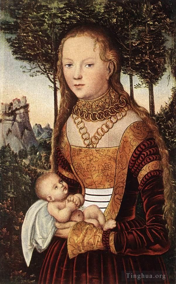 Lucas Cranach the Elder Peinture à l'huile - Jeune mère et enfant