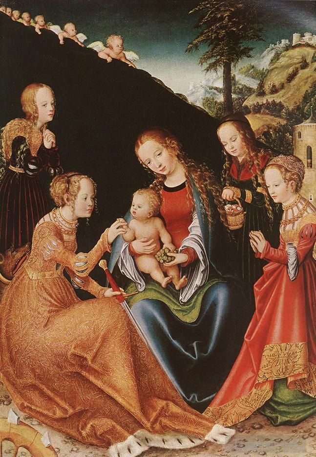 Lucas Cranach the Elder Peinture à l'huile - Le mariage mystique de Sainte Catherine