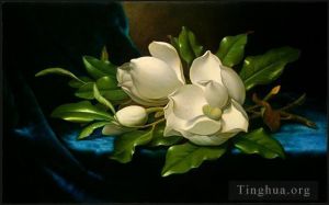 Martin Johnson Heade œuvres - Magnolias géants sur un tissu de velours bleu