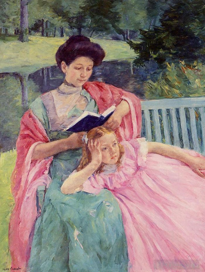 Mary Stevenson Cassatt Peinture à l'huile - Auguste lisant à sa fille