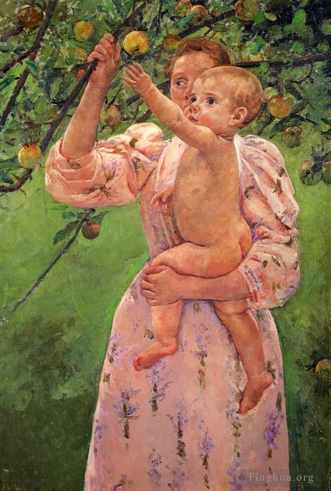Mary Stevenson Cassatt Peinture à l'huile - Bébé atteint une pomme