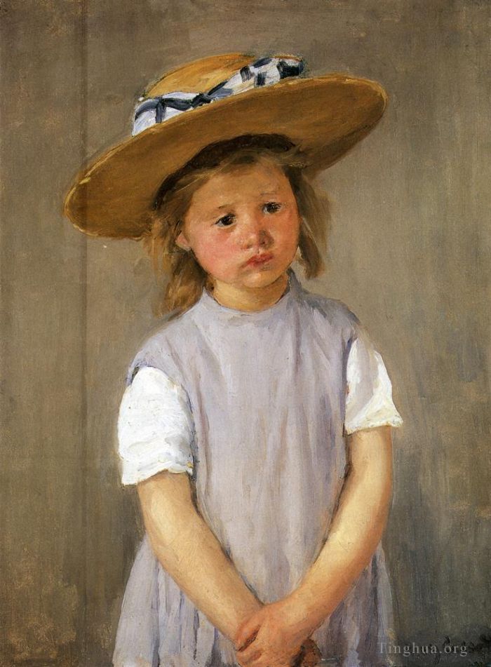 Mary Stevenson Cassatt Peinture à l'huile - Enfant dans un chapeau de paille