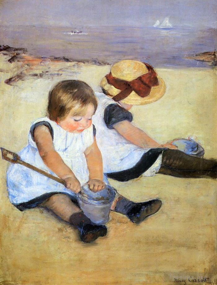 Mary Stevenson Cassatt Peinture à l'huile - Enfants jouant sur la plage