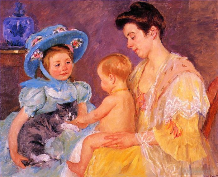 Mary Stevenson Cassatt Peinture à l'huile - Enfants jouant avec un chat