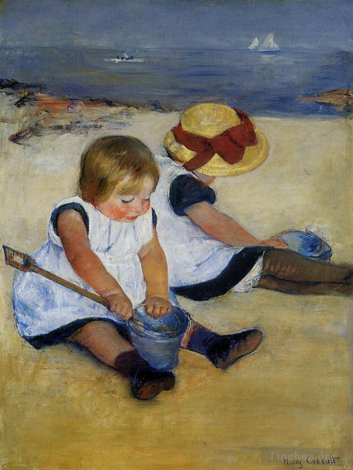 Mary Stevenson Cassatt Peinture à l'huile - Enfants sur le rivage