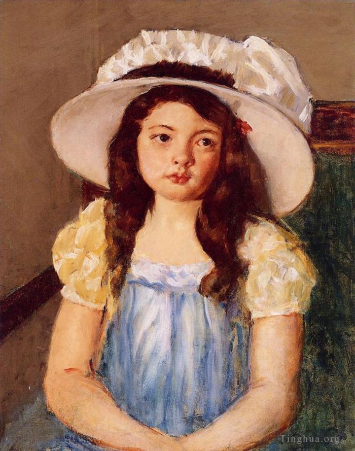 Mary Stevenson Cassatt Peinture à l'huile - Françoise portant un grand chapeau blanc