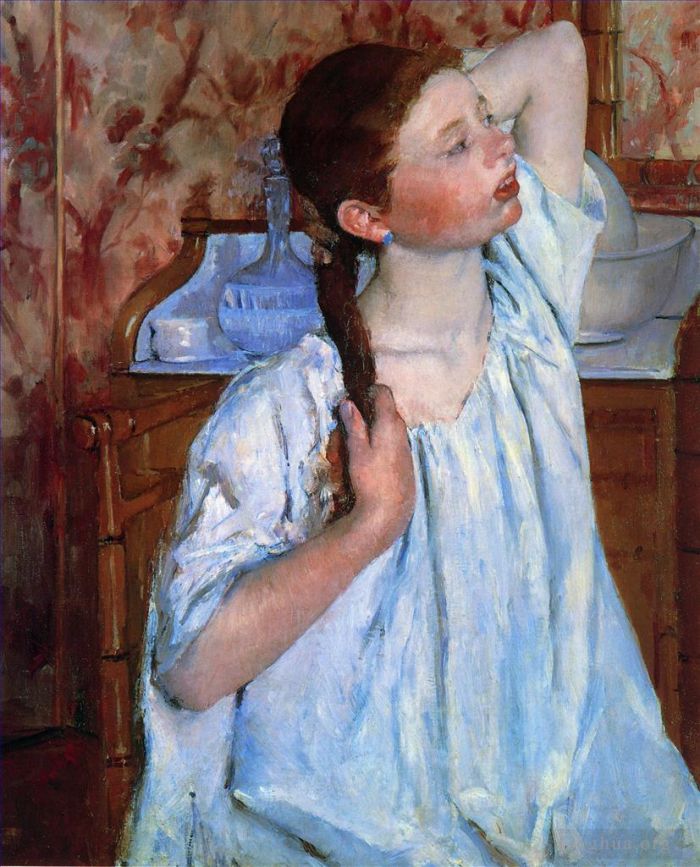 Mary Stevenson Cassatt Peinture à l'huile - Fille arrangeant ses cheveux