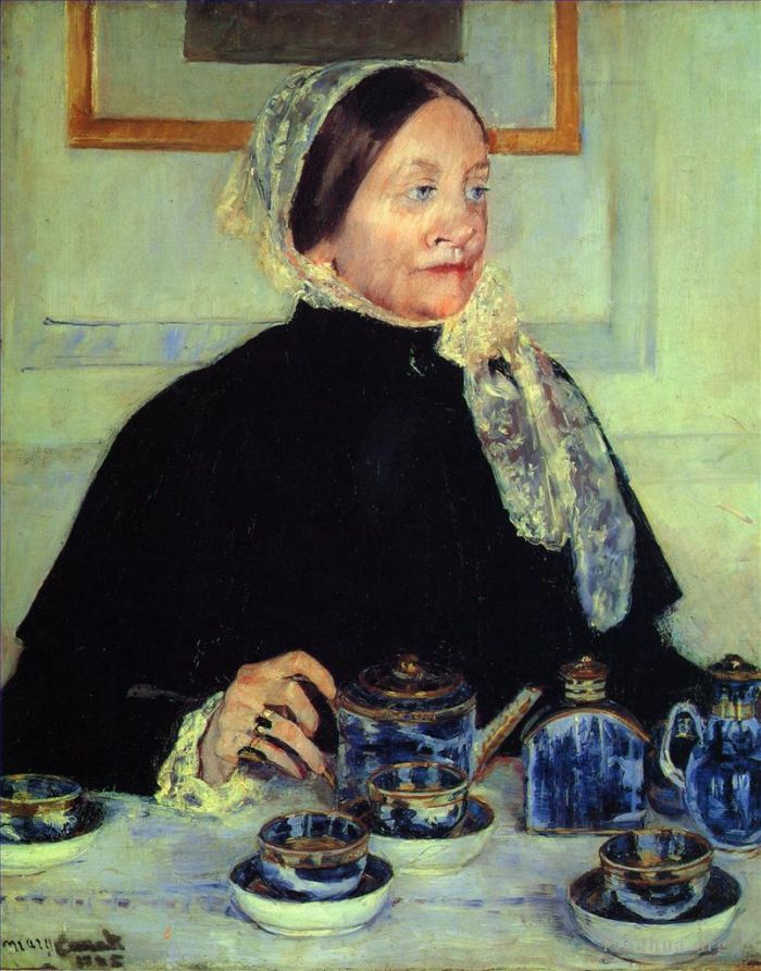Mary Stevenson Cassatt Peinture à l'huile - Dame à la table de thé