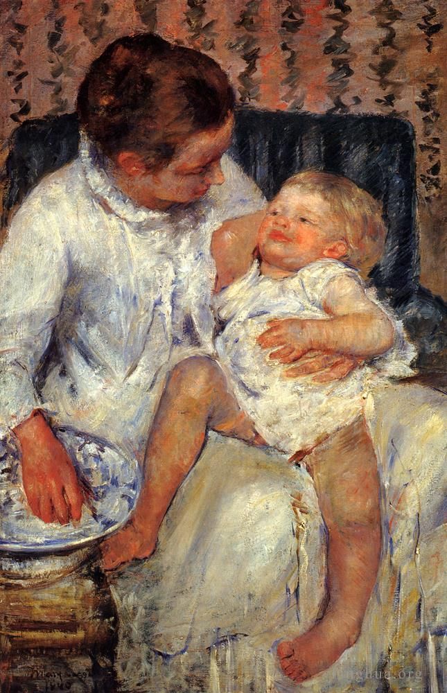 Mary Stevenson Cassatt Peinture à l'huile - Mère sur le point de laver son enfant endormi
