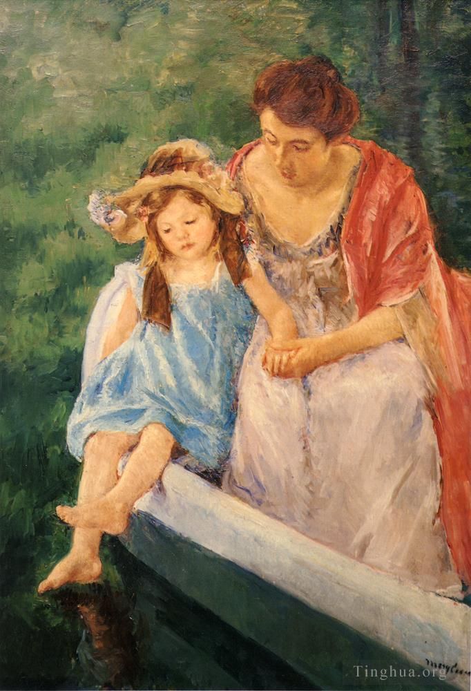Mary Stevenson Cassatt Peinture à l'huile - Mère et enfant dans un bateau