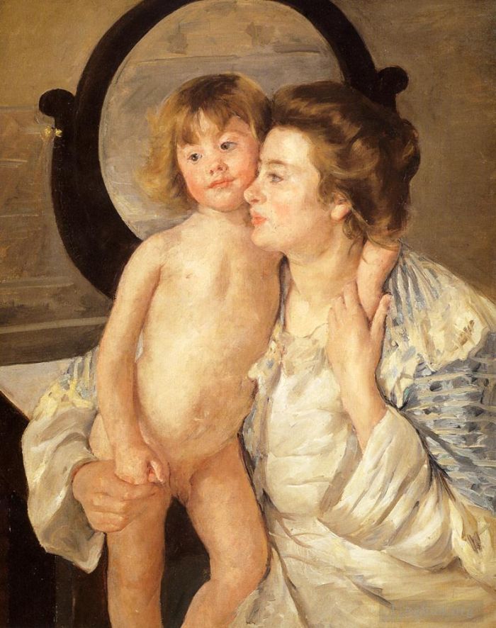 Mary Stevenson Cassatt Peinture à l'huile - Mère Et Enfant Le Miroir Ovale