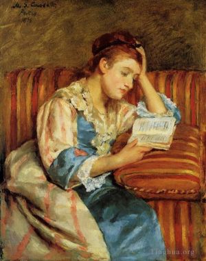 Mary Stevenson Cassatt œuvres - Mme Duffee assise sur un canapé rayé en train de lire
