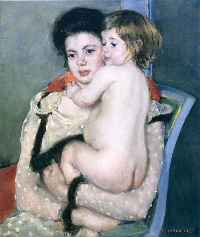 Mary Stevenson Cassatt Peinture à l'huile - Reine Lefebvre tenant un bébé nu