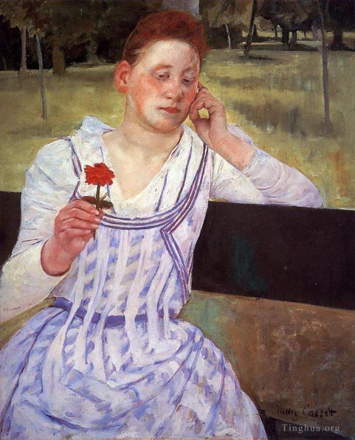 Mary Stevenson Cassatt Peinture à l'huile - Rêverie alias Femme au zinnia rouge