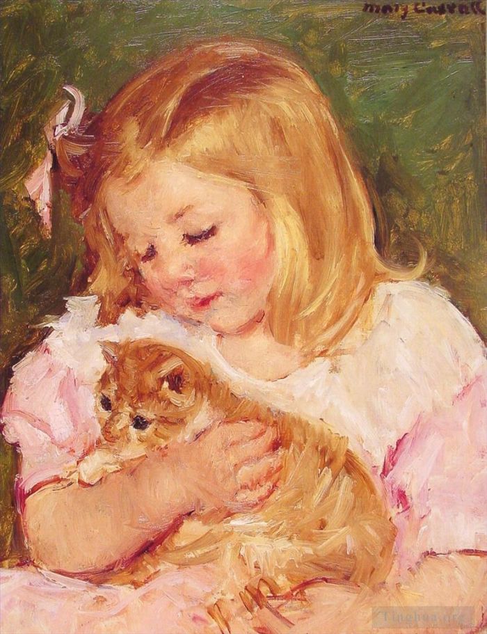 Mary Stevenson Cassatt Peinture à l'huile - Sara tenant un chat
