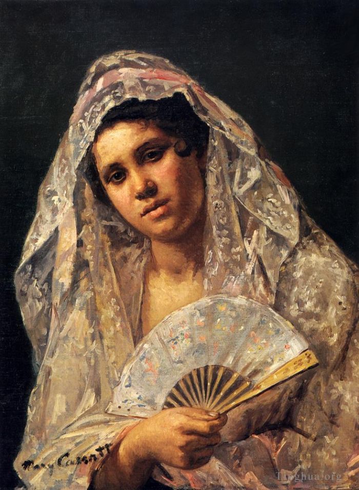 Mary Stevenson Cassatt Peinture à l'huile - Danseuse espagnole portant une mantille en dentelle