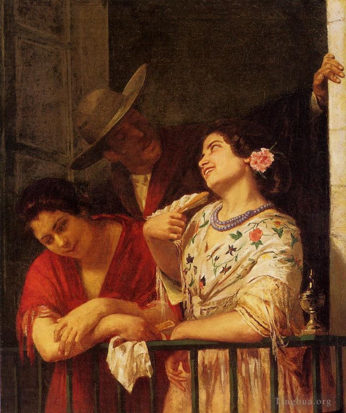 Mary Stevenson Cassatt Peinture à l'huile - Le Flirt Un Balcon à Séville