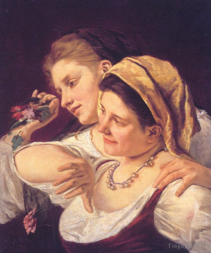 Mary Stevenson Cassatt Peinture à l'huile - Deux femmes jetant des fleurs
