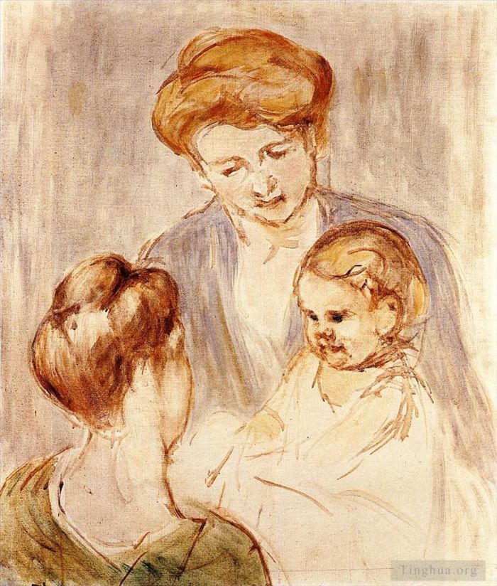 Mary Stevenson Cassatt Types de peintures - Un bébé souriant à deux jeunes femmes