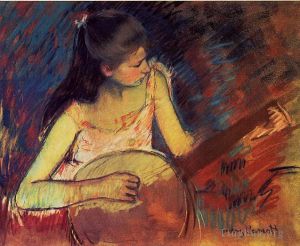 Mary Stevenson Cassatt œuvres - Fille avec un banjo