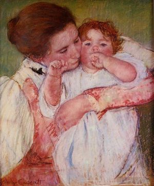 Mary Stevenson Cassatt œuvres - La petite Ann suce son doigt embrassé par sa mère