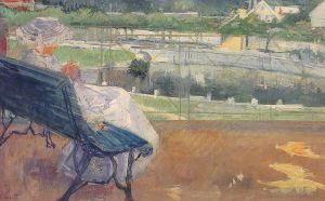 Mary Stevenson Cassatt œuvres - Lydia assise sur un porche en train de faire du crochet