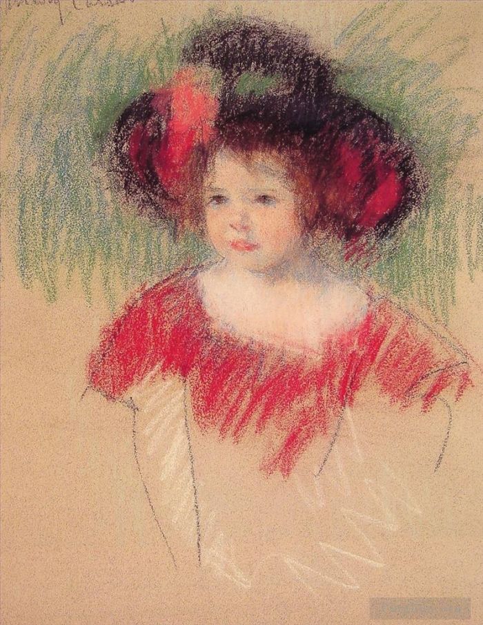 Mary Stevenson Cassatt Types de peintures - Margot en gros bonnet et robe rouge