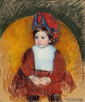 Mary Stevenson Cassatt œuvres - Margot dans un costume rouge foncé assise sur une chaise à dossier rond