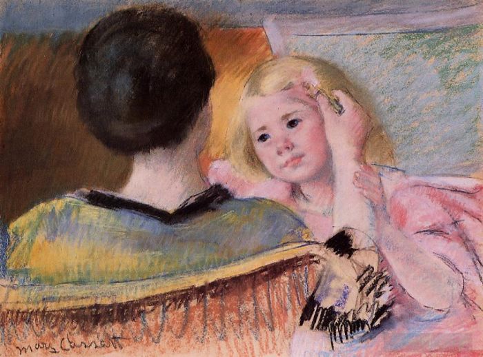 Mary Stevenson Cassatt Types de peintures - Mère peignant les cheveux de Saras non