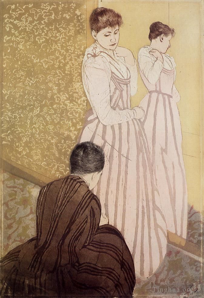 Mary Stevenson Cassatt Types de peintures - Jeune femme essayant une robe