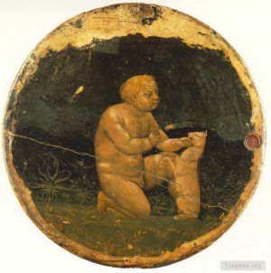 Masaccio œuvres - Putto et un petit chien à l'arrière du Tondo de Berlin