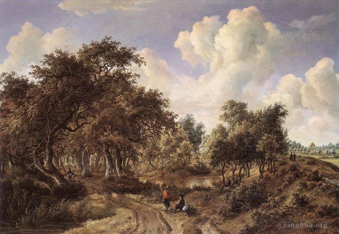 Meindert Hobbema Peinture à l'huile - Un paysage boisé 1660