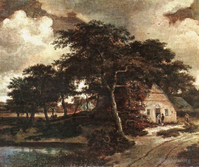 Meindert Hobbema Peinture à l'huile - Paysage avec une cabane