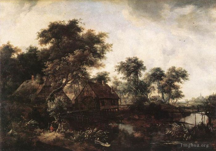 Meindert Hobbema Peinture à l'huile - Le moulin à eau