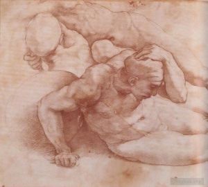 Michel-Ange œuvres - Deux figures craie rouge