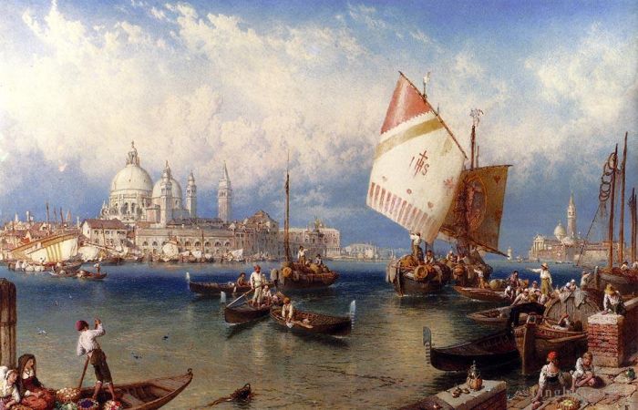 Myles Birket Foster Peinture à l'huile - Un jour de marché sur la Giudecca Venise