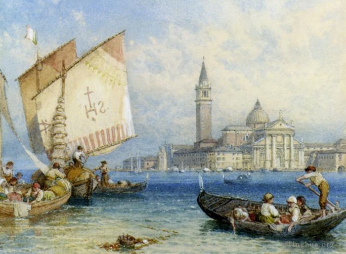 Myles Birket Foster Peinture à l'huile - San Giorgio Maggiore Venise