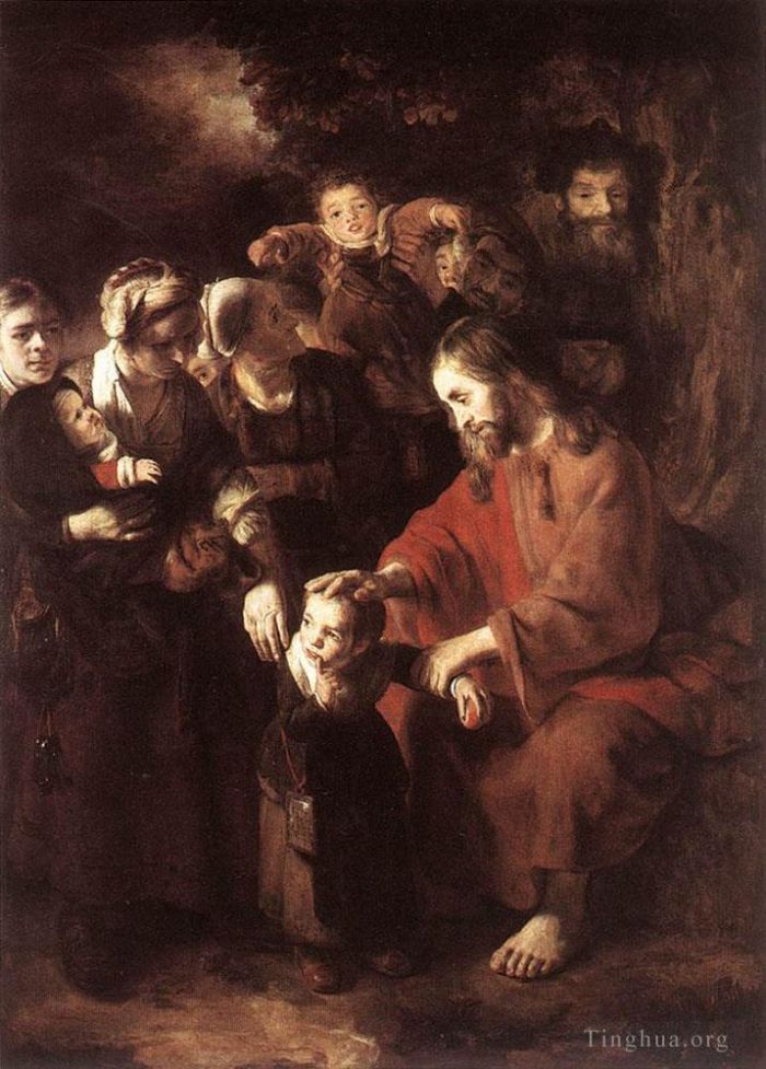 Nicolaes Maas Peinture à l'huile - Le Christ bénit les enfants