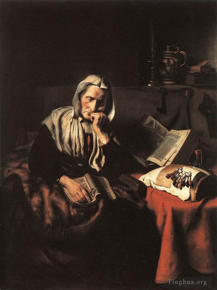 Nicolaes Maas Peinture à l'huile - Vieille femme somnolente