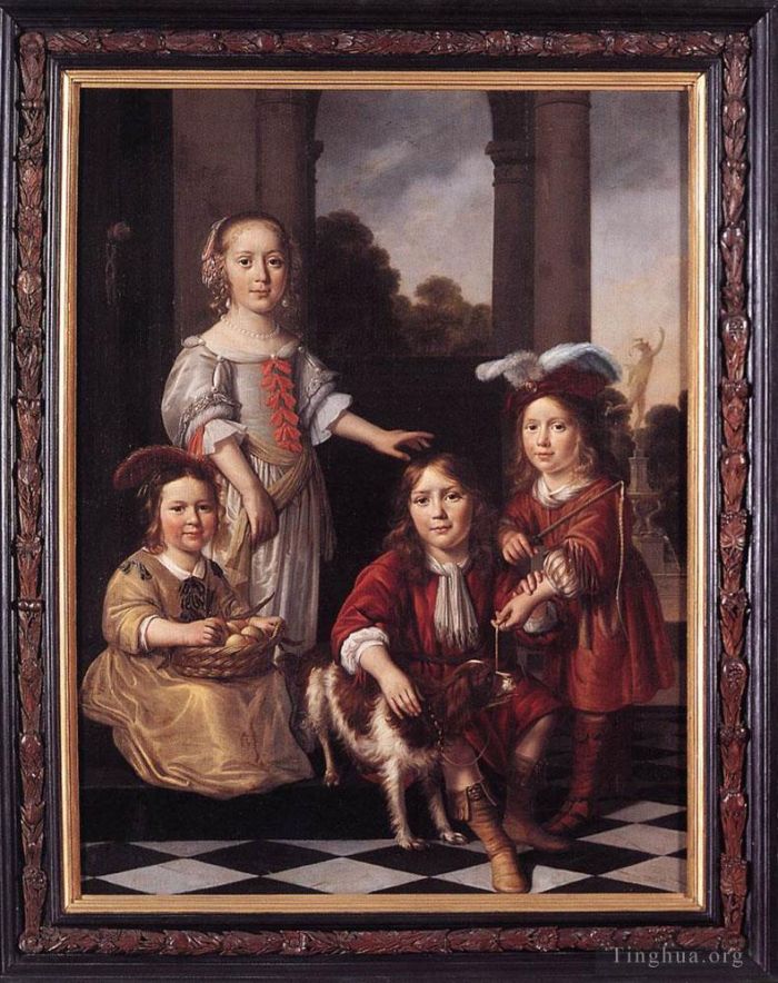 Nicolaes Maas Peinture à l'huile - Portrait de quatre enfants