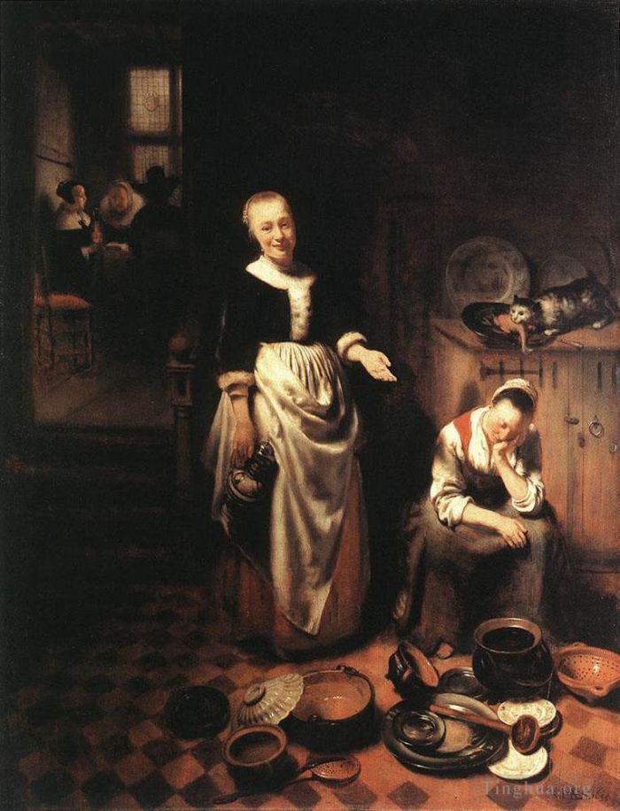 Nicolaes Maas Peinture à l'huile - Le serviteur oisif