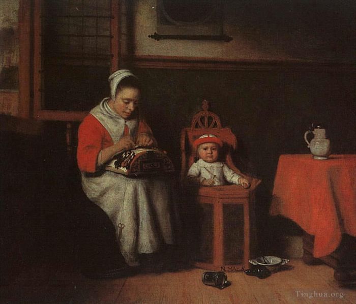 Nicolaes Maas Peinture à l'huile - La Dentellière