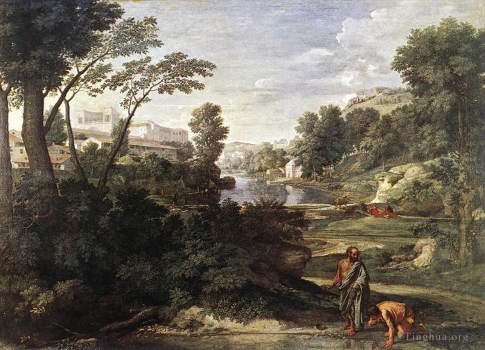 Nicolas Poussin Peinture à l'huile - Paysage avec Diogène