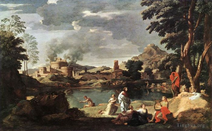 Nicolas Poussin Peinture à l'huile - Paysage avec Orphée et Euridice