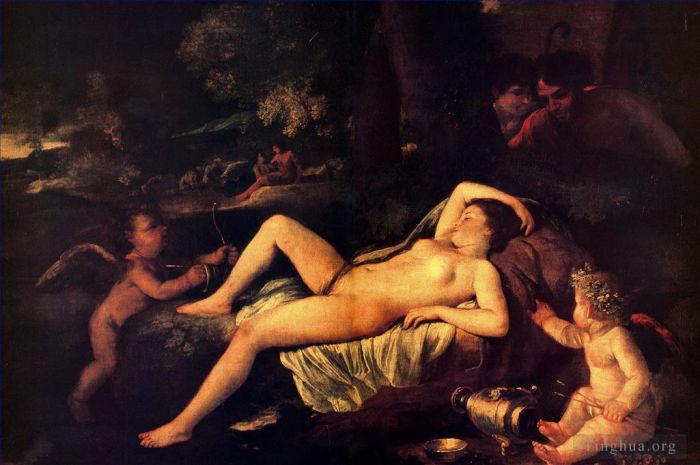 Nicolas Poussin Peinture à l'huile - Nicolas endormi Vénus et Cupidon