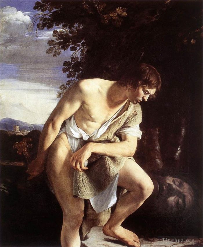 Orazio Lomi Gentileschi Peinture à l'huile - David contemplant la tête de Goliath